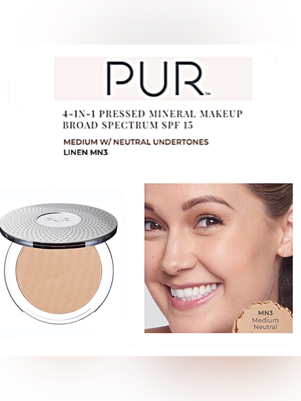 PUR Cosmetics Pressed Mineral Makeup Powder Foundation SPF Linen Medium Neutral
